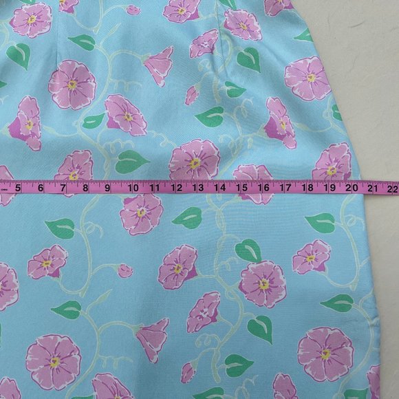Classic Lilly Pulitzer Silk Maxi Dress Blue with Pink Morning Glories Size 6 - Picture 11 of 16